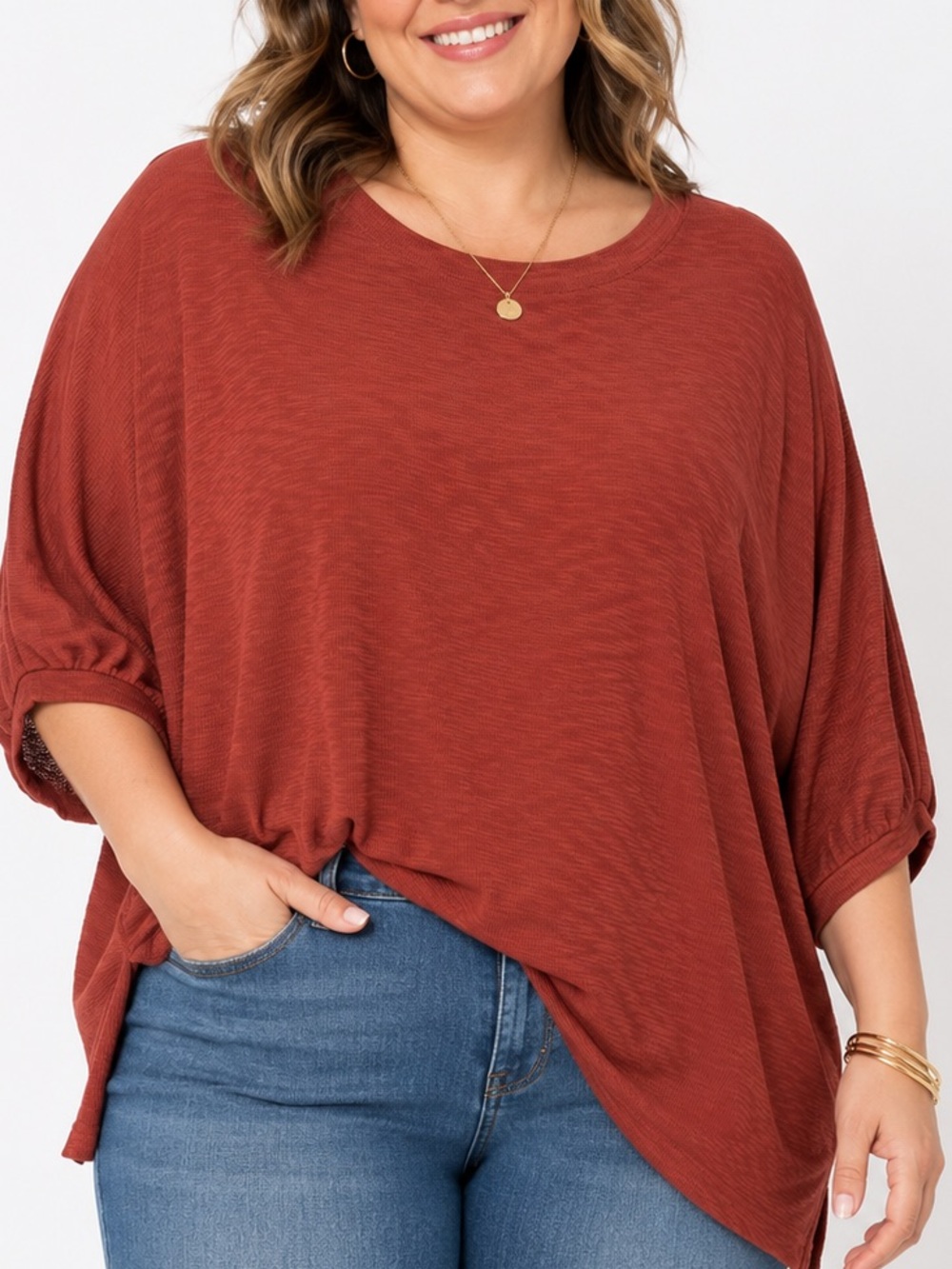 Madewell XXL Rust Rib Knit Dolman Sleeve Top Relaxed Stretch Casual Blouse